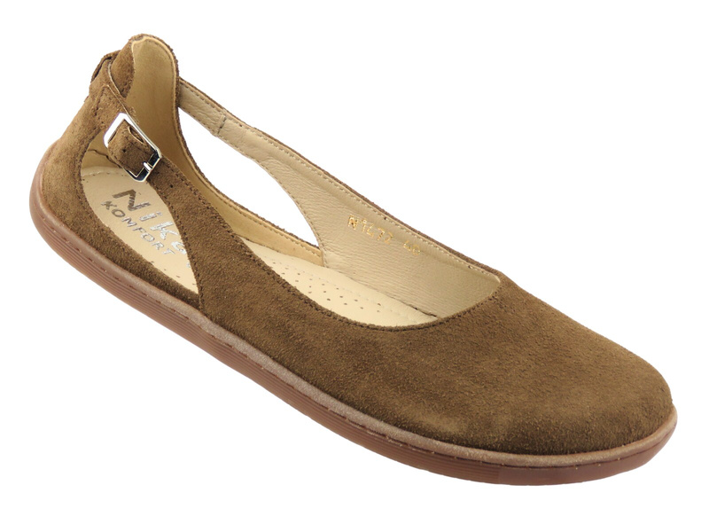 Dámské minimalistické kožené sandály Barefoot s extra šířkou H - Nika Komfort 1472, Tofee Brown