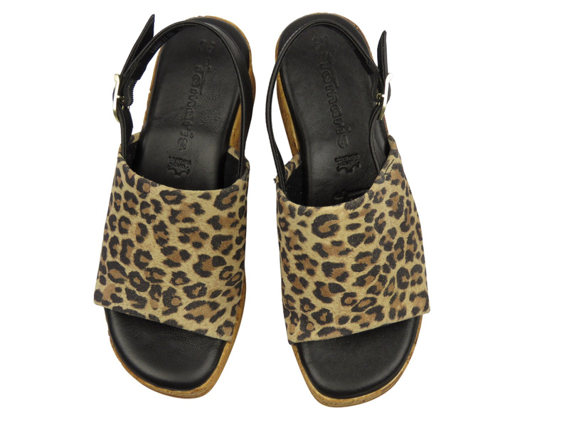 Dámské sandály na vysokém klínku - Tamaris 1-28393-42, béžové s leopardím vzorem