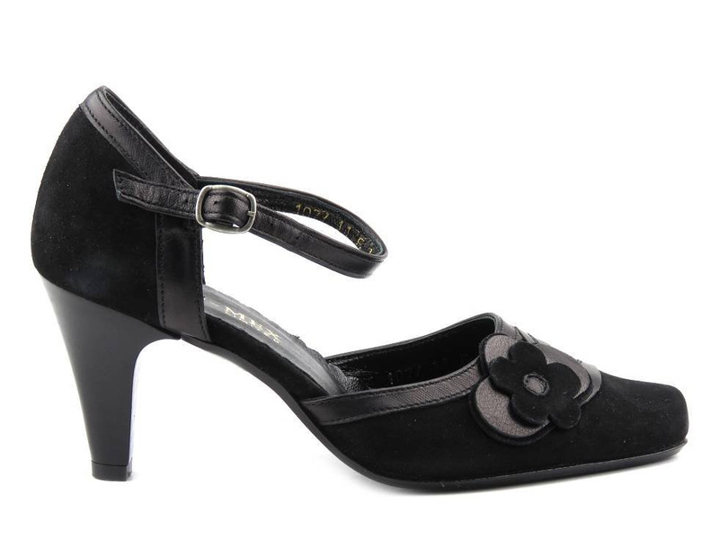 Kožené lodičky s nastavitelným páskem - ANN-MEX 1077, černé