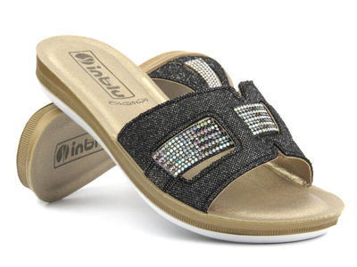 Pohodlné dámské žabky s lesklým svrškem - INBLU BA-50, černé