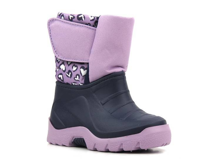 Teplé dětské sněhule na suchý zip - Manitu 120003-59, fialové se srdíčky