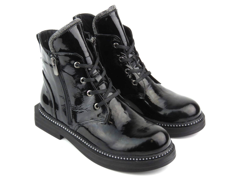 Dámské kotníkové boty z lakované kůže - VENEZIA 03-VAN, černá