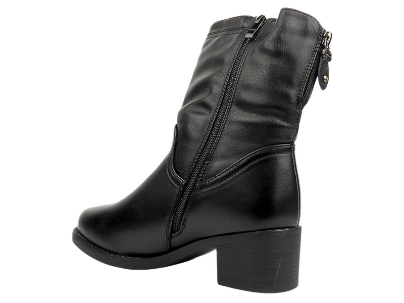 Dámské kožené kotníkové boty na podpatku - Pesco 2265, černé