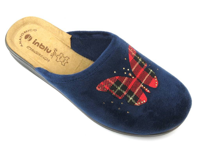 Dámské pantofle s koženou vsadkou - INBLU CF-44, tmavě modrá s motýlkem