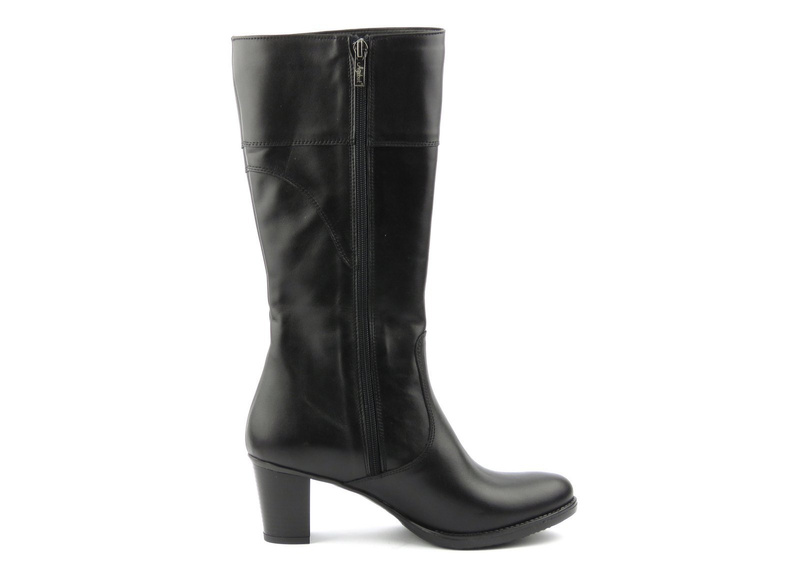 Dámské kožené kozačky na vysokém podpatku - Agxbut 314, černé