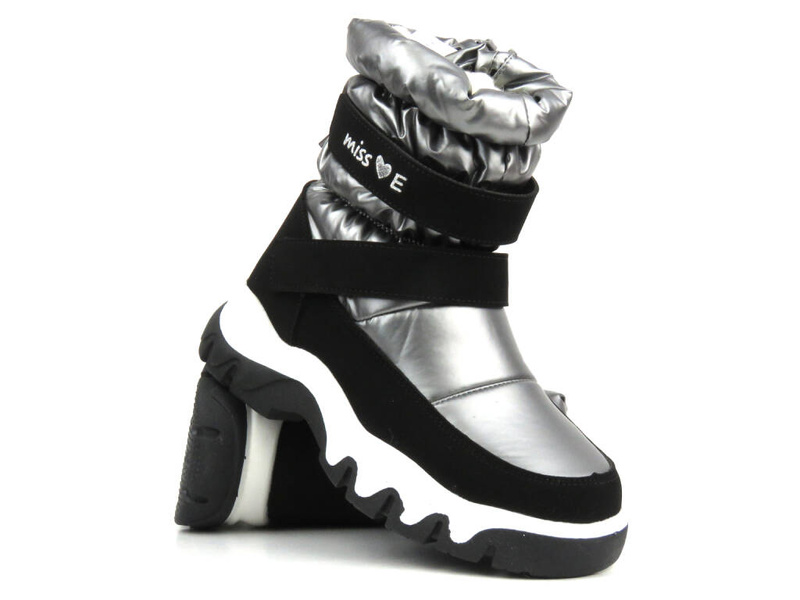 Teplé dětské sněhule - MISS E 23DZ23-6578, šedé a černé