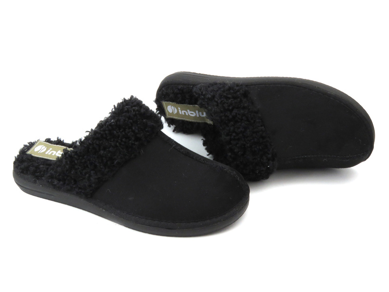 Měkké dámské pantofle s kožíškem - INBLU EK-10, černé