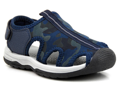 Dětské a mládežnické sandály s uzavřenou špičkou - WOJTYŁKO 22311, tmavě modrá, maskáč