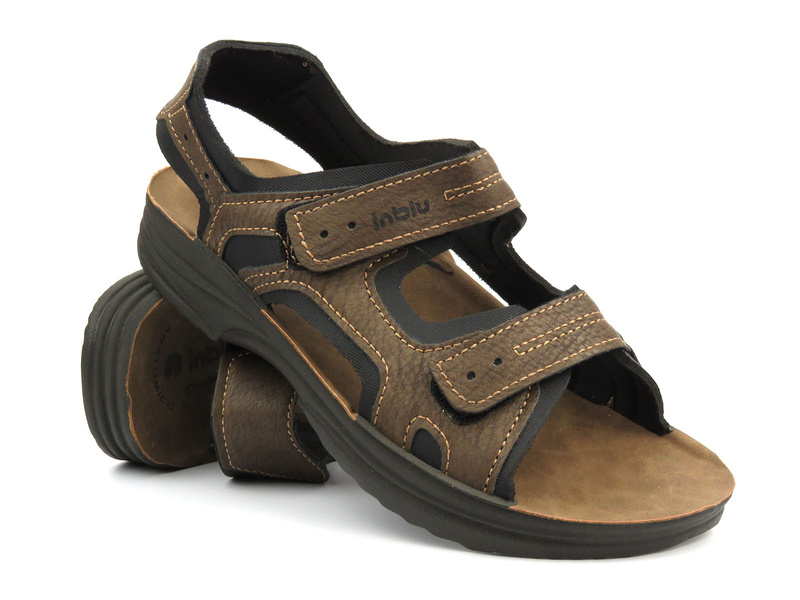 Pánské sandály na suchý zip - INBLU TURBO, tmavě hnědé