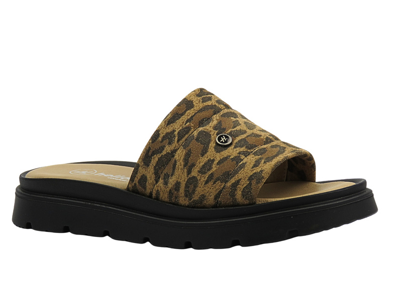 Kožené dámské pantofle hnědé s leopardím vzorem Helios Komfort 156