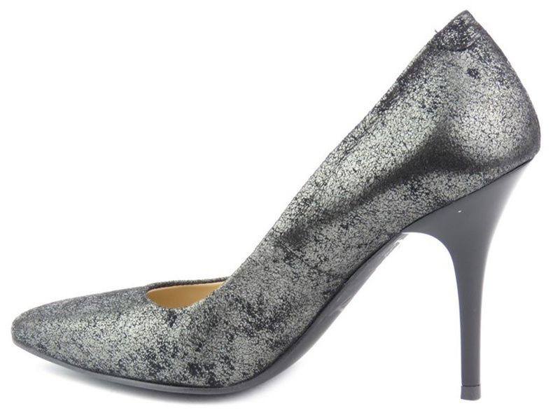 Elegantní lodičky na úzkém podpatku - Kati 1474, černé se stříbrnou