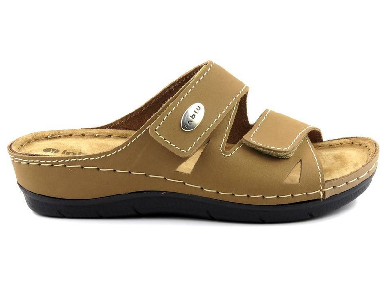 Pohodlné dámské pantofle z přírodní kůže - INBLU OE-02, písek