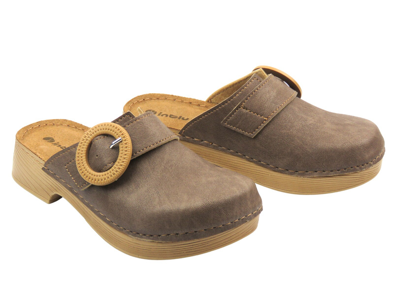 Dámské pantofle, dřeváky na jemném podpatku – INBLU TF-01, hnědé