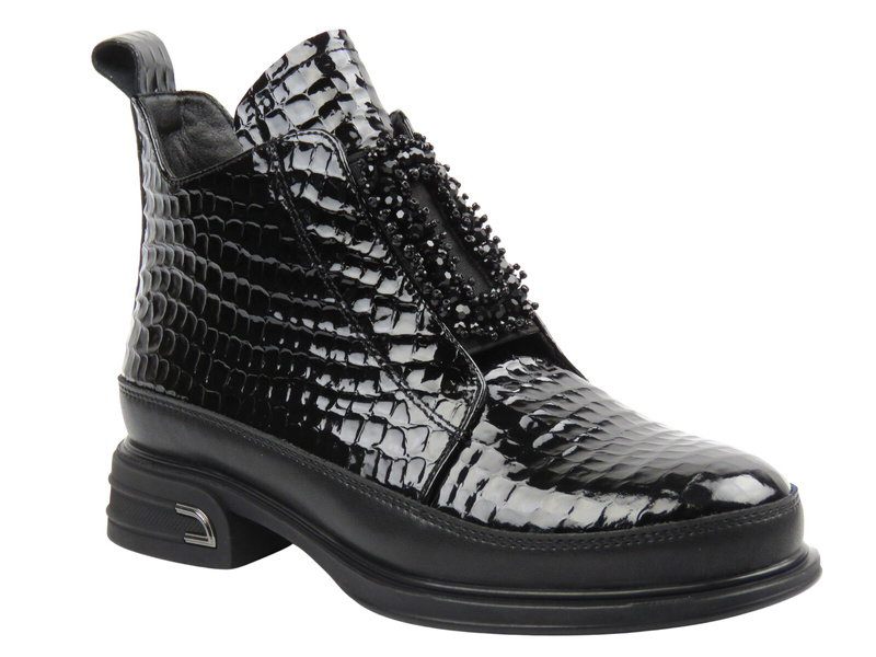 Elegantní dámské kotníkové boty Cambell 25-60320, černý lak