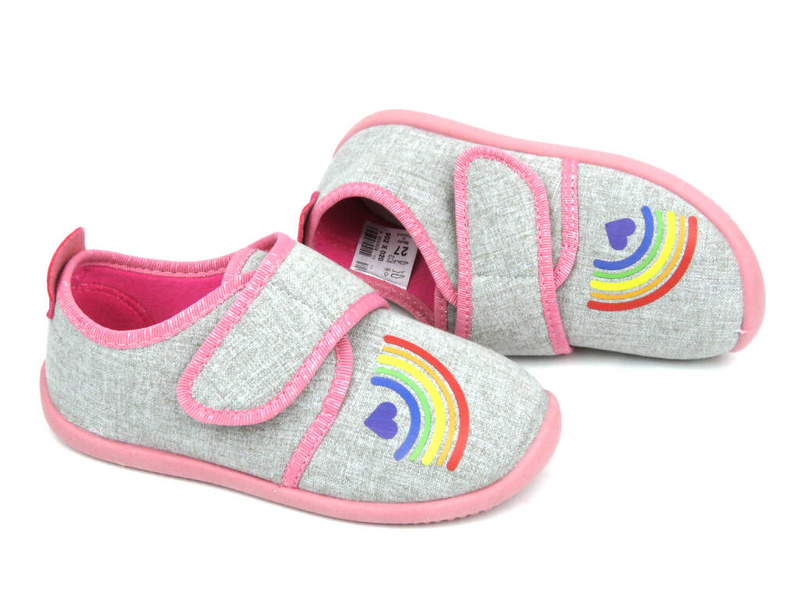 Měkké pantofle, dětské boty s duhou - BEFADO 902Y020, šedá