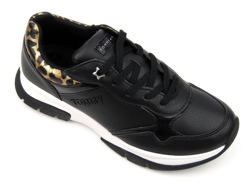 Sportovní boty, dámské tenisky - TOMMY HILFIGER T3A4-31173-1242999, černé s leopardím potiskem