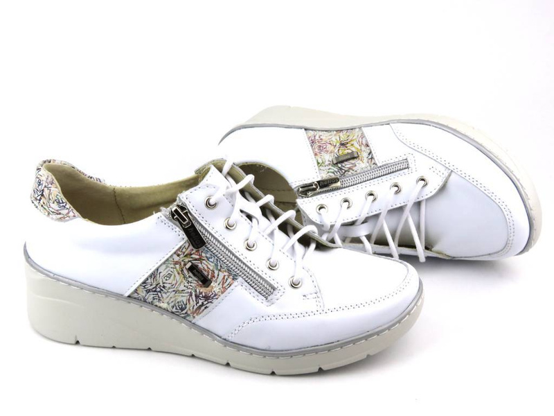 Dámská kožená obuv s ozdobnými květinami - HELIOS Komfort 406, bílá