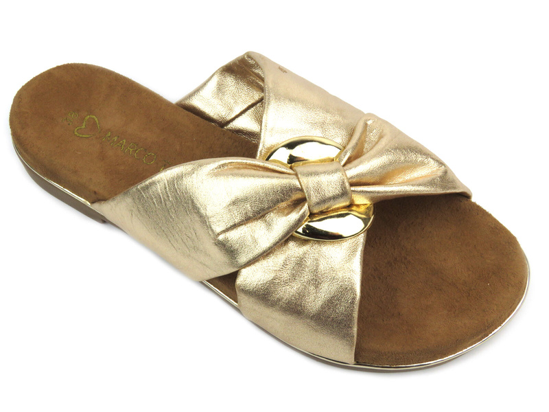 Dámské kožené skluzavky s řetízkem - MARCO TOZZI 2-27133-42, zlaté