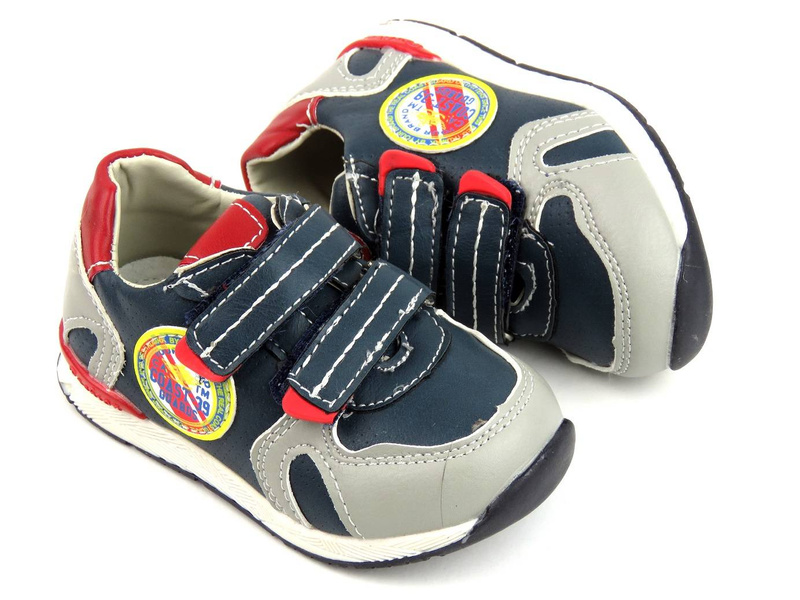 Dětské boty na suchý zip - AMERICAN CLUB 5318-03, šedá a tmavě modrá