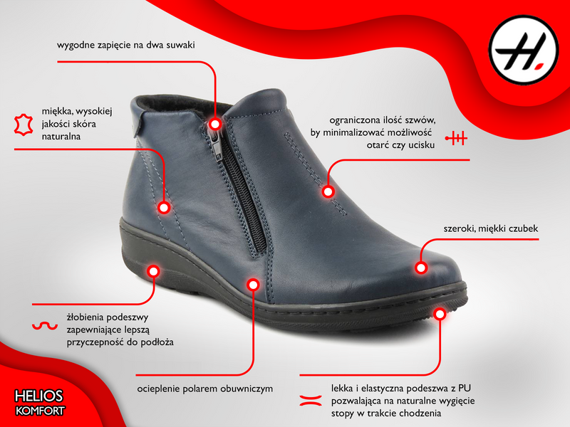 Lehké, pružné dámské kožené kotníkové boty - HELIOS Komfort 642, hnědé