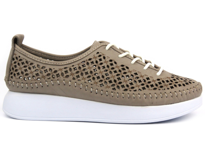 Skórzane półbuty damskie - HELIOS Komfort 791, jasnoszare