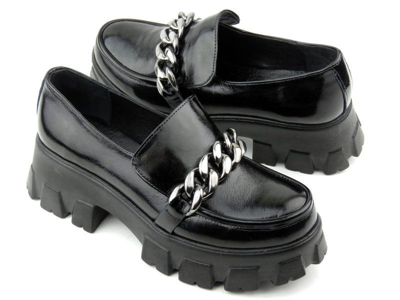 Dámské lakované lordy na silné platformě - VENEZIA 001770, černá
