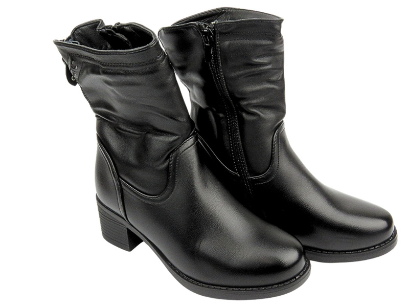 Dámské kožené kotníkové boty na podpatku - Pesco 2265, černé
