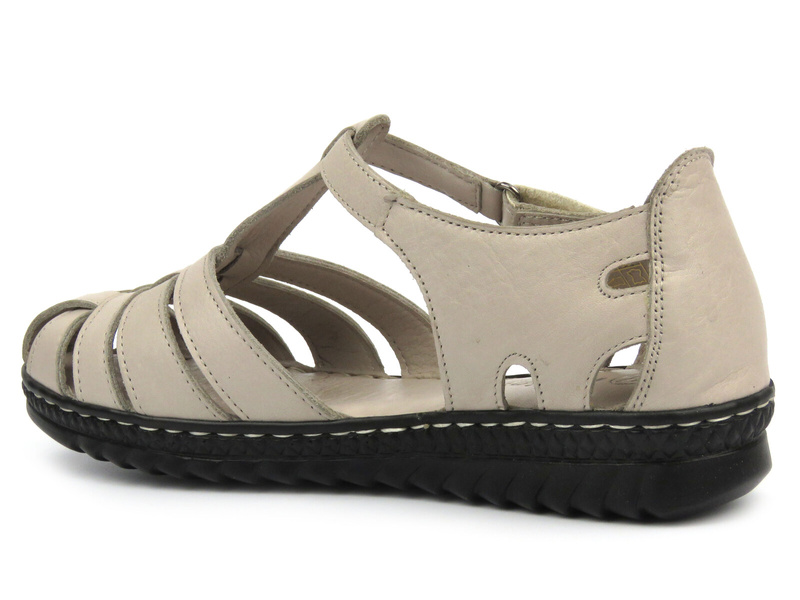 Skórzane sandały damskie na lekkiej podeszwie - HELIOS Komfort 102, srebrne