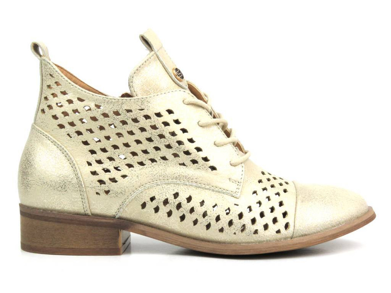 Prolamované kotníkové boty na plochém podpatku - Potocki 24-12091, zlaté