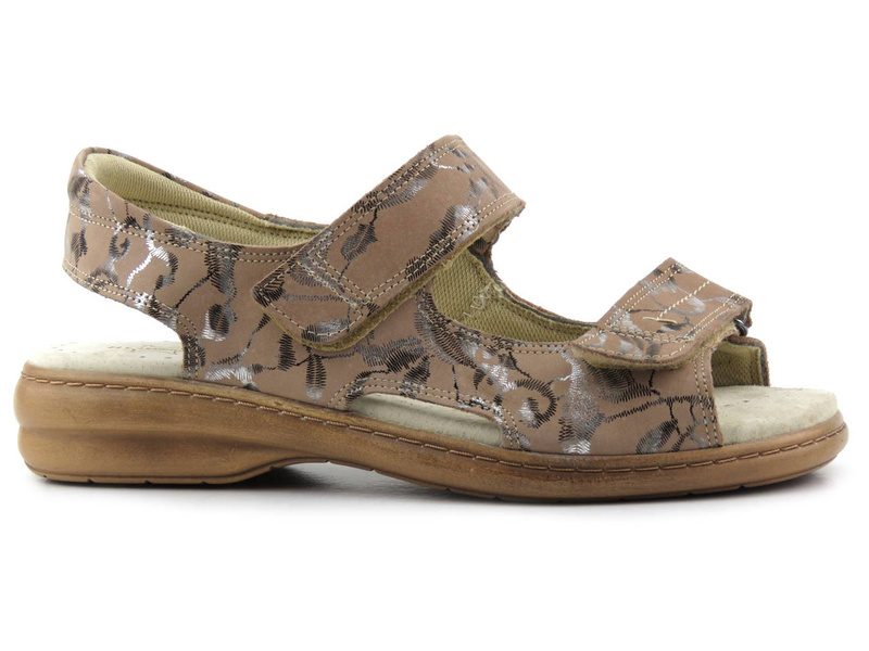Pohodlné, kožené dámské preventivní sandály - KOSELA MEDIC 9154, béžové s listy
