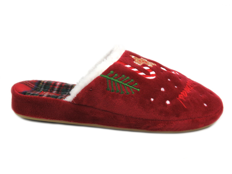 Teplé, vánoční dámské pantofle - American Club SL12/23, červené