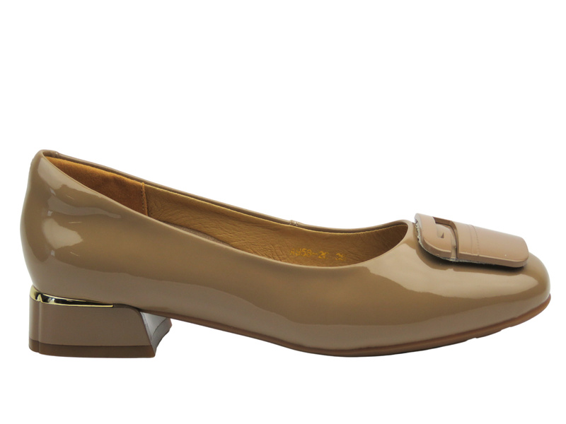 Kožené lodičky na podpatku – Ravini A958-2C, béžové