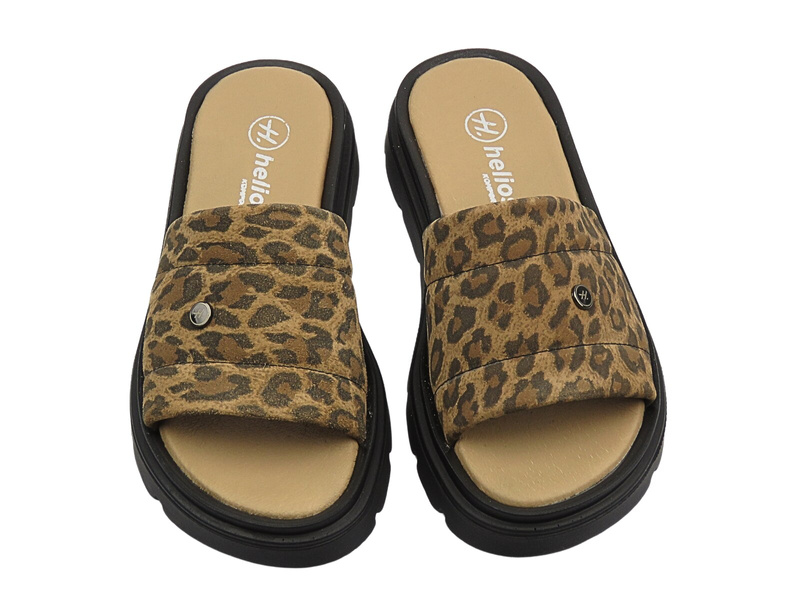 Kožené dámské pantofle hnědé s leopardím vzorem Helios Komfort 156