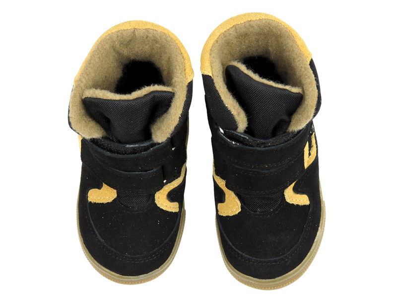 Dětské zimní boty 198 s podšívkou z ovčí vlny, černo-béžové
