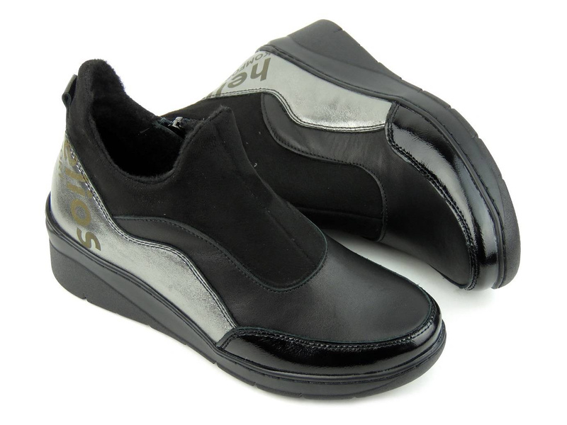 Dámské kožené kotníkové boty se zvýšenou podrážkou - HELIOS Komfort 540, černá 2