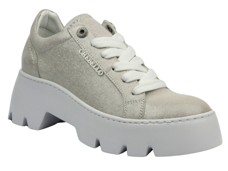 Dámská sportovní obuv na platformě - CheBello 4632, stříbrné, šněrovací