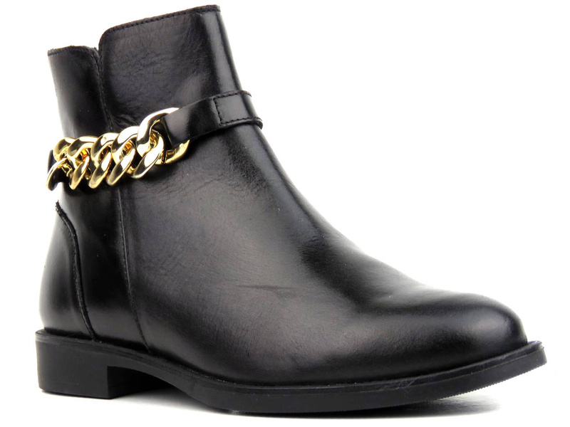 Dámské ploché kotníkové boty zdobené řetízkem - VENEZIA 7735638 SIER NER, černá