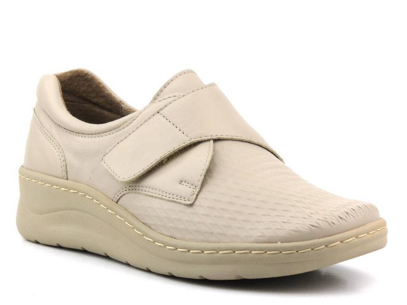 Dámské kožené boty na suchý zip - Wasak 0539, krémová