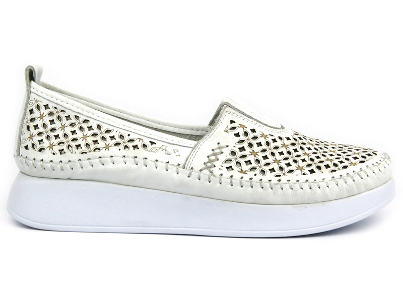 Skórzane półbuty damskie - HELIOS Komfort 791, jasnoszare