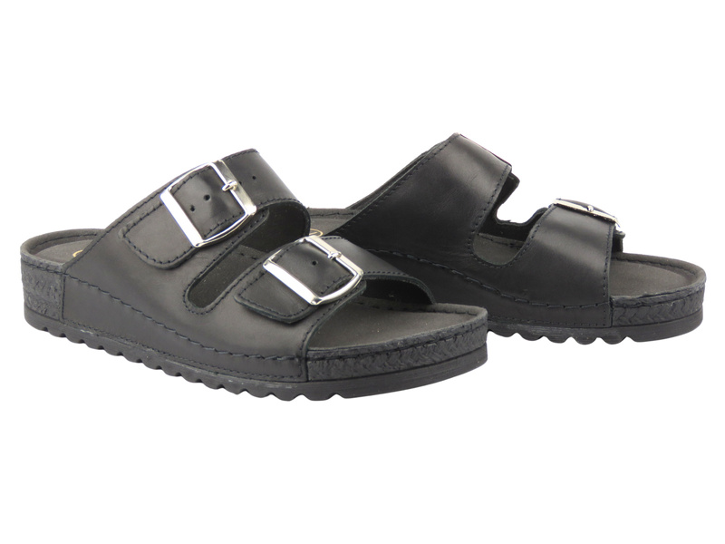Dámské kožené pantofle s nastavitelnými popruhy HELIOS Comfort 169, černé