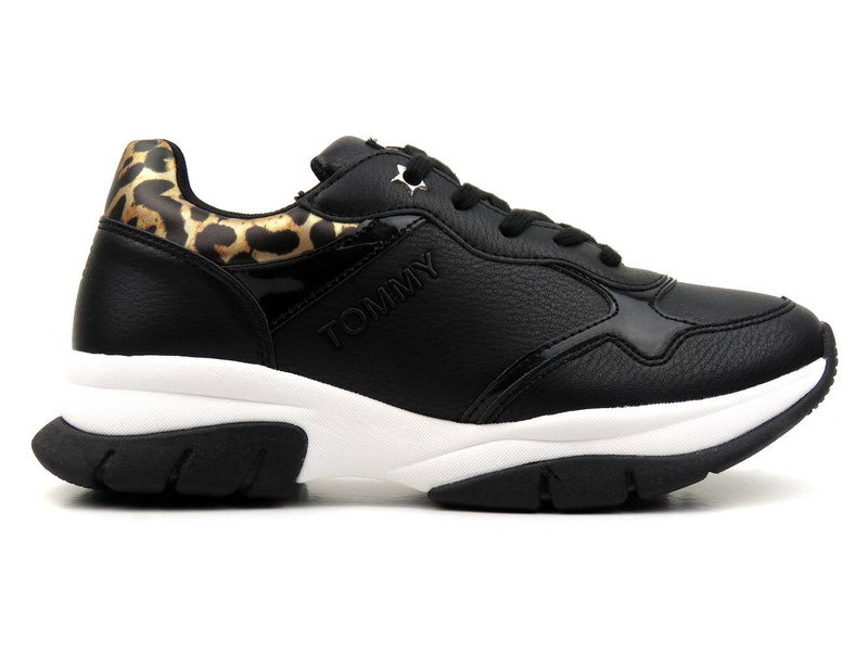 Sportovní boty, dámské tenisky - TOMMY HILFIGER T3A4-31173-1242999, černé s leopardím potiskem