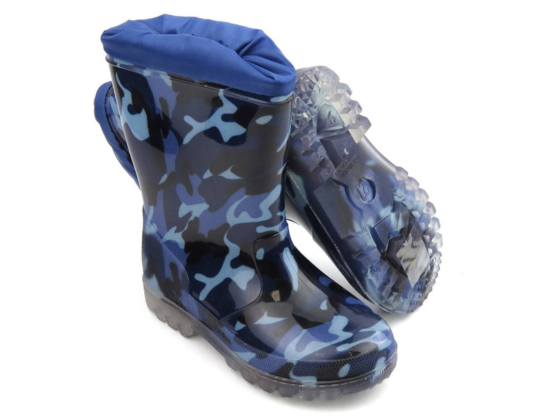 Vysoké dětské camo holínky - WOJTYŁKO 4321G, tmavě modrá
