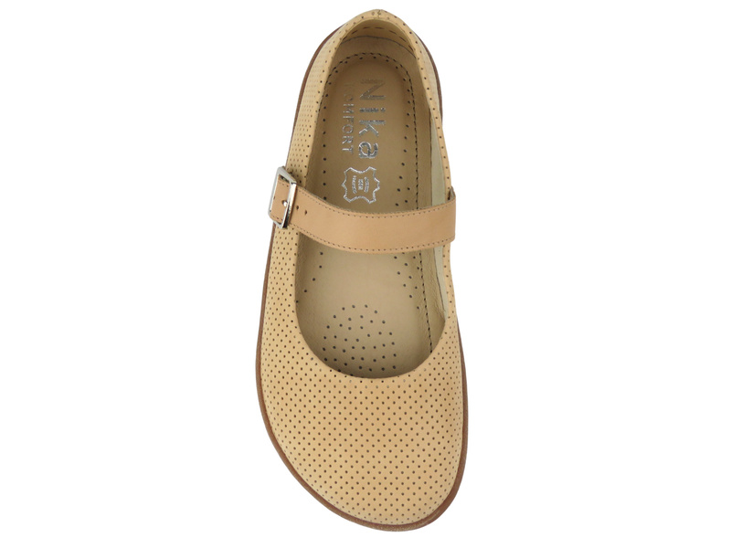 Barefoot kožené minimalistické dámské polobotky Nika Komfort 1445, béžové