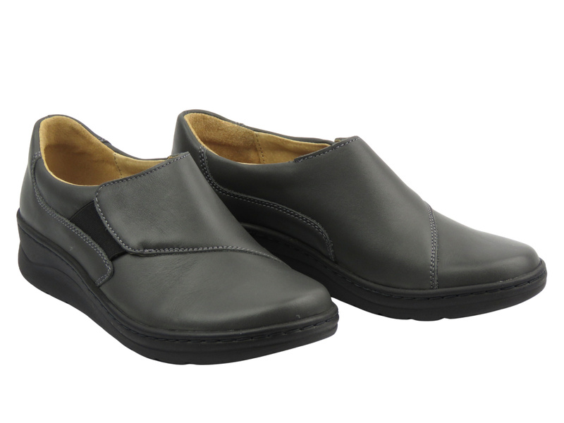 Pohodlné dámské polobotky z měkké přírodní kůže, šedé Helios Komfort 304