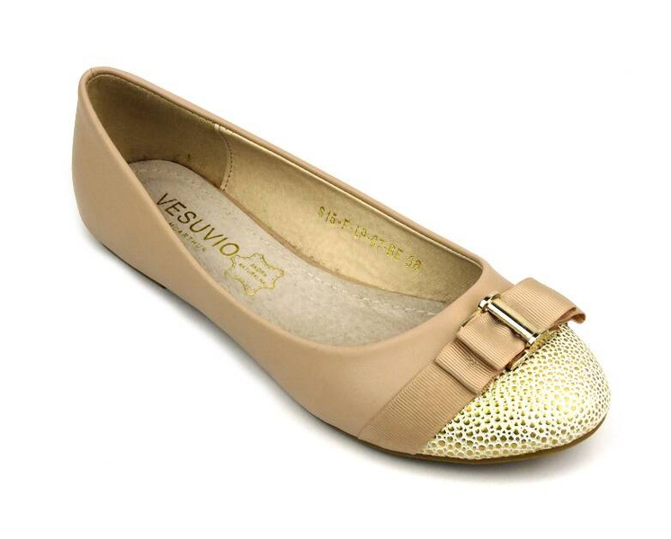 Lehké balerínky VESUVIO S15-F-LP-07, béžové s ozdobnou špičkou