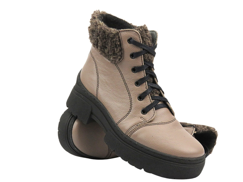 Pohodlné dámské kožené boty Helios Comfort 562-2S Brown Polsko Výroba