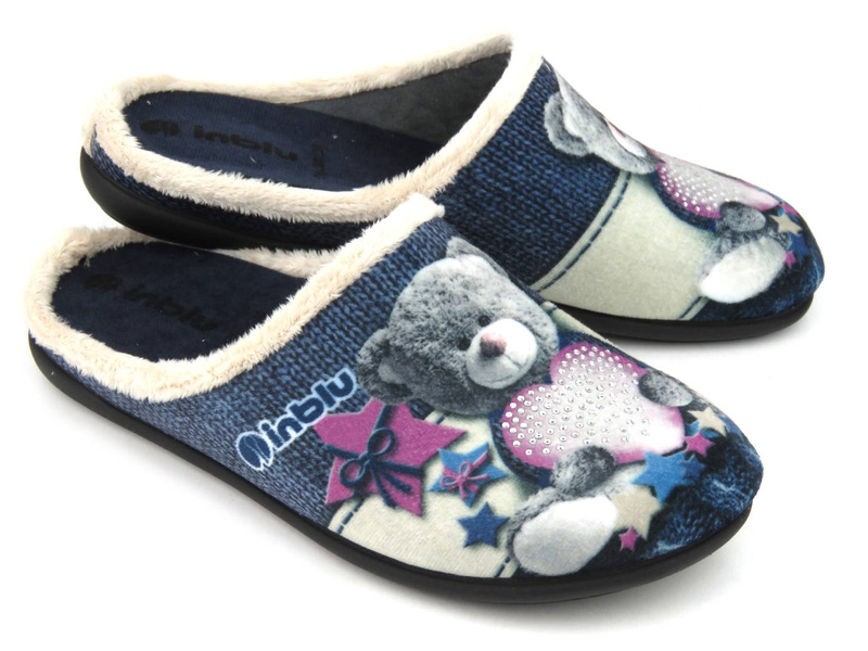 Měkoučké dámské pantofle s medvídkem - INBLU 155D210, modré