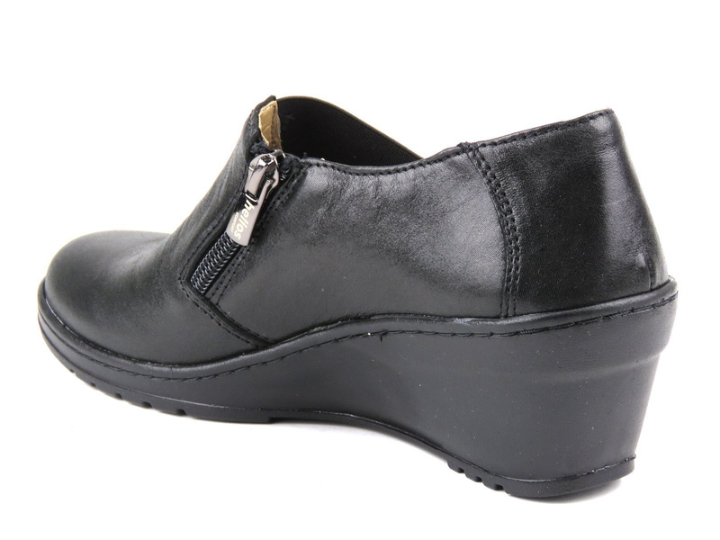 Dámské kožené boty na klínku - Helios Komfort 387, černá