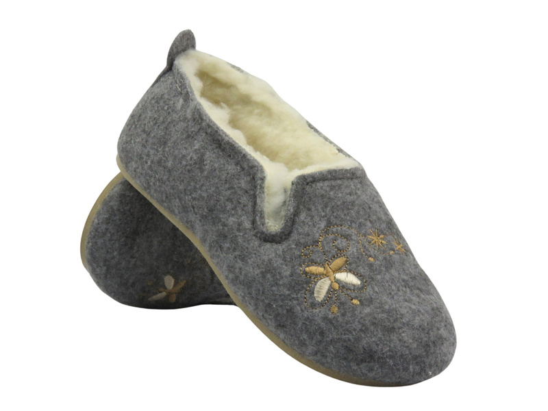 Dámské zimní vlněné pantofle - Pawlikowski 080, šedo-zlaté