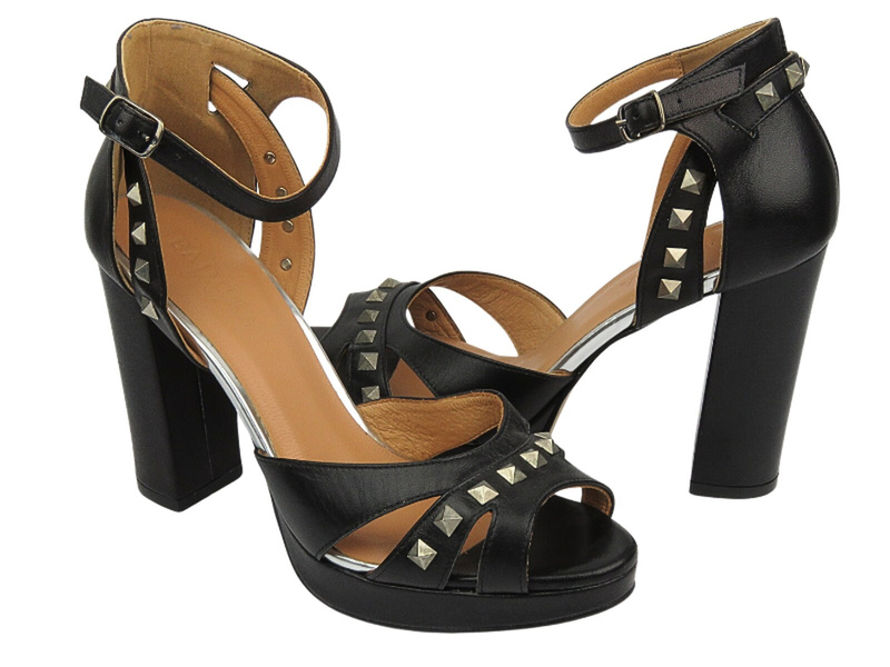 Dámské kožené sandály na podpatku - Badura 4642-69 Black with Zipper